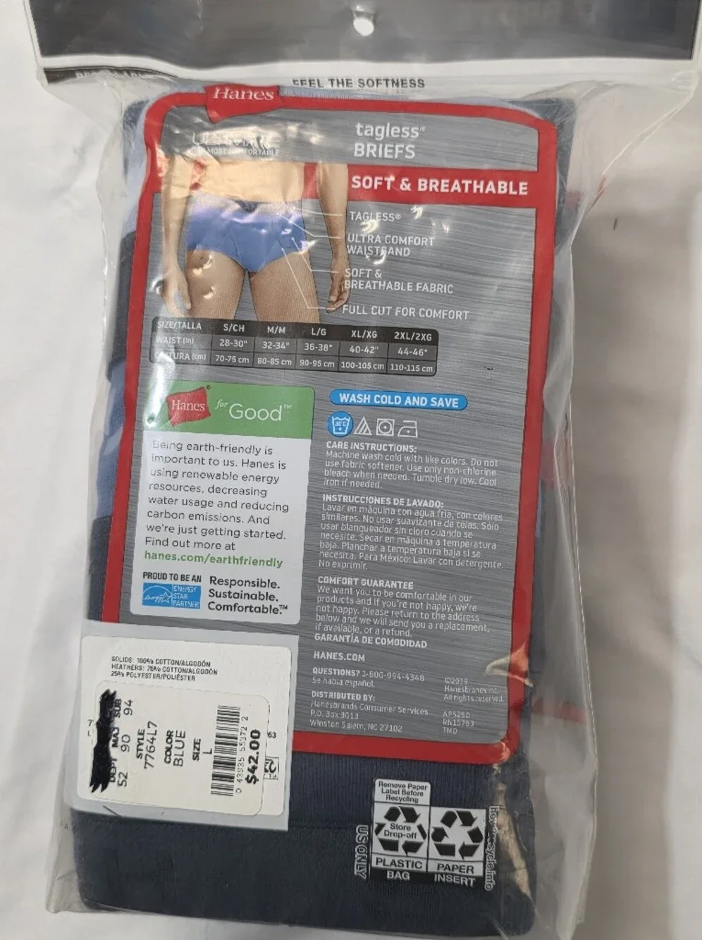Hanes Ultimate Mens Size Large Classic Tagless 7 Pack Assorted Briefs Cotton New